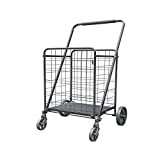 XINGLANG Folding Shopping Cart, Collapsible and Heavy Duty Grocery Cart, Easy Moving Deluxe Utility Cart with 360°Rolling Swivel Wheels , Jumbo Large 130L Capacity Shopping Cart for Groceries(Black)