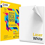 Waterslide Decal Paper For Laser Printer - White - 20 Sheets - Printable Water Transfer Paper - Standard Letter Size 8.5"x11"