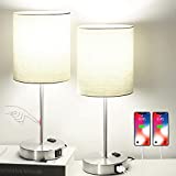 【Upgraded】Set of 2 Touch Control Table Lamps with 2 USB Ports & AC Outlet, 3-Way Dimmable Bedside Nightstand Lamps for Living Room Nursery Office Bedroom, E26 800 Lumens 5000K Daylight Bulbs Included