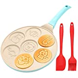 Kids Pancake Maker Pan, 7-Cup Animal Pancake Mold, Nonstick Grill Pan, Mini Blini Pancakes Mold for Children, 10 Inch, With Silicone spatula & Silicone Brush