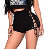 Susupeng Women Mid Rise Side Straps Lace Up Stretch Casual Denim Jean Booty Hot Shorts (X-Large, Black)