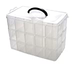 MINGHU 3-Tier Transparent Stackable Adjustable Compartment Slot Plastic Craft Storage Box Organizer Snap-lock Tray Container 3 Sizes 4 Candy Colors Available (Large 30 Compartment, White)