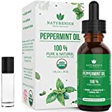 Naturenics Peppermint Essential Oil - 100% USDA Organic Mentha Piperita Therapeutic Grade-for Topical Use, Aromatherapy, Relaxation & Bug Repulsion- Roll On, Dropper & eBook-1 Fl Oz