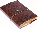 Leather Journal (8 inch by 6 inch ) Refillable Vintage Deckle Edge Paper Tree of Life Leather Writing Notebook Diary Bound Daily Notepad for Gift for Artist Sketchbook For Women (BROWN)