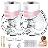 TSRETE Breast Pump, Double Wearable Breast Pump, Electric Hands-Free Breast Pumps with 2 Modes, 9 Levels, LCD Display, Memory Function Rechargeable Double Milk Extractor-27mm Flange, Pink