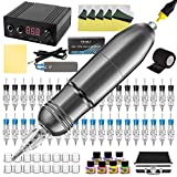 Jconly Tattoo Kit - Complete Tattoo Kit with Pro Rotary Tattoo Pen Machine 40Pcs Disposable Cartridges Needles Power Supply Tattoo Ink Transfer Paper Practice Skin and Case(SILVER)……