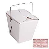 50 Pack (16 oz 1 Pint) Chinese Take Out Food Boxes with Metal Wire Handle & 4 Pack(64 Pcs) Labels, Paper Take Out Food Containers for Hot Or Cold Food by ZMYBCPACK