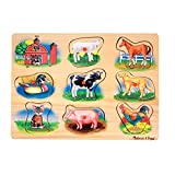 Melissa & Doug Farm Sound Puzzle - Wooden Peg Puzzle With Sound Effects (8 pcs)