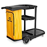 Dryser Commercial Janitorial Cleaning Cart on Wheels - Black Housekeeping Caddy with Cover, Shelves and Vinyl Bag