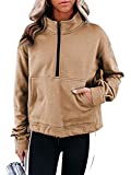 SWQZVT Womens Sweatshirt Half Zip Up Long Sleeve Pullover Casual Lapel Tops Solid Fall Sweatshirts with Pockets for Women Khaki S