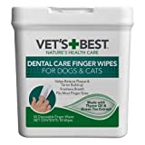 Vet's Best Dental Care Finger Wipes | Reduces Plaque & Freshens Breath | Teeth Cleaning Finger Wipes for Dogs & Cats | 50 Disposable Wipes