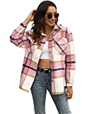 Uaneo Womens Casual Plaid Wool Blend Button Down Long Sleeve Shirt Jacket Shackets (Pink, S)