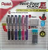 Pentel Twist-Erase Click 15 Contains (12) 0.7mm Automatic Pencils, (12) Extra Long Eraser Refills & (6) Tubes of 12 Count Lead) New Design (469342)