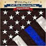 Thin Blue Line American Flag by USA Flag Co. is 100% American Made: The BEST 3x5 Embroidered Stars and Sewn Stripes, Made in the USA, Outdoor Police Flag.