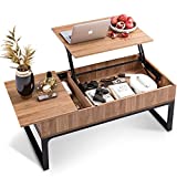 WLIVE Wood Lift Top Coffee Table with Hidden Storage Compartment, Side Drawer and Metal Frame, Lift Tabletop Dining Table for Home, Living Room, Office