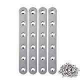 4 Pieces Stainless Steel Straight Brace (6.1 x 0.7 inch，156 x 18 mm) Flat Straight Braces, Straight Brackets, 24 Pieces Screws Included