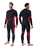 Seaskin Wetsuit Men Women 3mm Neoprene Full Body Diving Suits Front Zip Wetsuit for Scuba Diving Snorkeling Surfing Swimming (Mens Black+Red, X-Large)