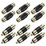 RCA Coupler, 12-Pack RCA Female to Female and Male to Male Cable Extension Barrel Adapter Gold Plated Connector UIInosoo for Amplifier, Mixer, CD Player, Subwoofer, Speaker