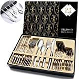 Silverware Set, HOBO 24-Piece Stainless Steel Flatware Silverware Set with Premium Gift box, Include Knife/Fork/Spoon/Teaspoon Service for 6, Mirror Finish, Smooth Edge