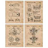 Vintage John DeLorean Patent Prints, 4 (8x10) Unframed Photos, Wall Art Decor Gifts Under 20 for Home Office Man Cave Garage Mechanic Shop College Student Teacher Coach USA Classic Cars Coffee Fans