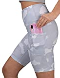 Yogalicious High Waist Squat Proof 9" Biker Shorts with Side Pockets for Women - White Camo 9" - X-Small