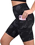 Yogalicious Womens High Waist Running Biker Shorts with Side Pockets - Camo Slate Sky 5" - Small