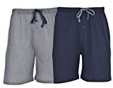 Hanes Men's 2-Pack Cotton Drawstring Knit Shorts Waistband & Pockets, Active Grey Heather/Bright Navy, Large