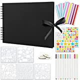 Scrapbook Photo Album, 11x8 inch Hardcover Scrap Book 80 Pages Black Craft Paper, DIY Handmade Scrapbooking Kit for Wedding, Anniversary, Graduation, Travelling, Baby Shower (Black)