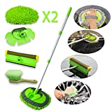 GIANT BEAR Car Wash Brush Mop Set with Long Handle, 42.9" Microfiber Chenille Mitt Not Hurt Paint Scratch Free Aluminum Alloy Cleaning Tool -4 in 1,Glass Window Scrabber Detail Wheel Brush