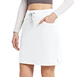 BALEAF Women's Skorts Skirts 20" Knee Length Cotton Casual High Waist Drawstring Modest Golf Skort with Pocket White L