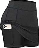 BLEVONH Skorts Skirts for Women,Elastic Band Sports Golf Skirt with Pocket Womens Lightweight Cool Running Workout Athletic Tennis Skorts with Summer Shorts Carbon Black L