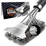 BBQ Grill Cleaning Brush & Scraper - Safe Stainless Steel Barbecue Clean Wire Brush, Best Rated Kitchen Perfection Long Handle Cleaner for Charcoal, Porcelain, Gas Grilling Grates 1 Pcs