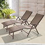 2PCS Outdoor Aluminum Adjustable Chaise Lounge, VredHom Textiline Folding Chaise, Recliner Lounge Chair for Patio/Pool/Beach/Yard with 8-Positions Adjustable Backrest & Foldable Footrest