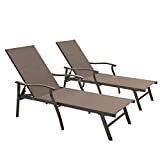 Crestlive Products Aluminum Adjustable Chaise Lounge Chair Five-Position and Full Flat Outdoor Recliner All Weather for Patio, Beach, Yard, Pool (2PCS Brown)