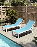 Patio Aluminum Chaise Lounge Chair, VredHom Set of 2 Outdoor Recliner Lounge Chair Sun Loungers, All Weather Chaise with 5 Adjustable Backrest and Lay Flat Positions for Garden, Balcony, Pool