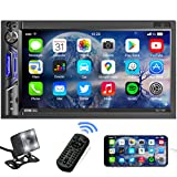 Double Din Car Stereo Receiver: 7 Inch HD Touchscreen Car Audio with Bluetooth  LCD Capacitive Monitor | Mirrorlink | Live Rearview Camera | USB/SD/ AUX Input | AM/FM Car Radio | Subwoofer
