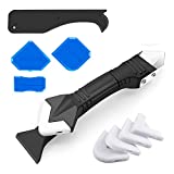 Caulking Tools,3 in 1 Silicone Caulking Tool (stainless steelheadSealant Finishing Tool Grout Scraper,Reuse and Replace 5 Silicone PadsCaulk Removal for Kitchen Bathroom Sink Joint (Blue)