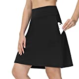 Tanmolo Women's 20" Knee Length Skorts Skirts Modest Sports Athletic Running Golf Tennis Skirts with Pockets UV Protection(Black,XL)
