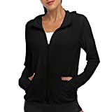 Women's UPF 50+ UV Sun Protection Jacket Full Zip Hoodies Lightweight Hiking Long Sleeve Shirts Outdoor Performance with Pockets Y63-Black-L