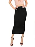 MakeMeChic Women's Solid Basic Below Knee Stretchy Pencil Skirt Black L