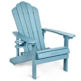 Plastic Adirondack Chair with Cup Holder, EMBRANGE Poly Lumber Adirondack Chair Weather Resistant. All-Weather Outdoor Patio Chair with Wood Grain for Garden&Pool&Home 34.5L 28W 36.8H (Blue)