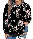 CARCOS Womens Plus Size Hoodies Long Sleeve Pullover Black Floral Hooded Sweatshirts Front Pocket Drawstring Fall Winter Flower Print 3XL 22W 24W