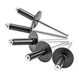100pcs black Large Flange Blind Rivets, Aluminum, Flange Diameter 5/8" (16mm), Pop Rivets Assortment Kit Blind Rivet, 3/16" x 1/2", Grip Range (8-12mm)