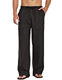 COOFANDY Mens Linen Loose Casual Beach Pants A- Black