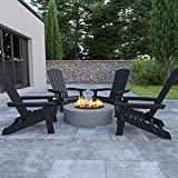 Flash Furniture Charlestown Folding Adirondack Chair - Black - Poly Resin - Indoor/Outdoor - Weather Resistant - Set of 4