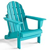 Folding Adirondack Chair, Patio Outdoor Chairs, HDPE Plastic Resin Deck Chair, Painted Weather Resistant, for Deck, Garden, Backyard & Lawn Furniture, Fire Pit, Porch Seating by Gettati Aqua
