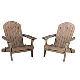 Christopher Knight Home Hanlee Folding Wood Adirondack Chairs, 2-Pcs Set, Grey Finish