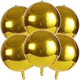 4D Balloons 6Pcs 18 inch Mylar Foil Balloons Round Sphere Foil Balloon, Great for Birthday Wedding Party Balloon Garland,Gold