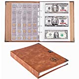 Ettonsun Leather 150 Pockets Coin Collecting Holder Album, 240 Pockets Paper Money Currency Colletion Supplies Holders, Large Storage Book for Collectors, Bill Commemorative Coins Foreign Currency