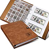 Coin Collecting Holder Album with 150 Coin Pockets and 240 Paper Currency Pockets, PU Leather Coins Collection Holder Penny Currency Storage Book